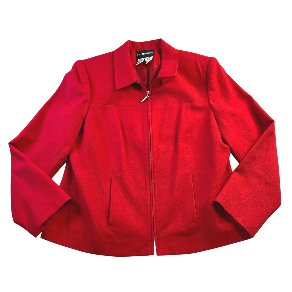 Sag Harbor Red 100% Wool Full Zip Lined Jacket F43002 Size 16